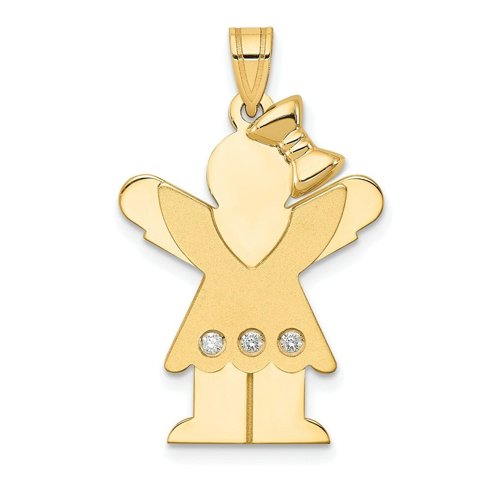 14K Yellow Gold 0.045-Carat 3 Diamond Girl with Bow The Kids Pendant