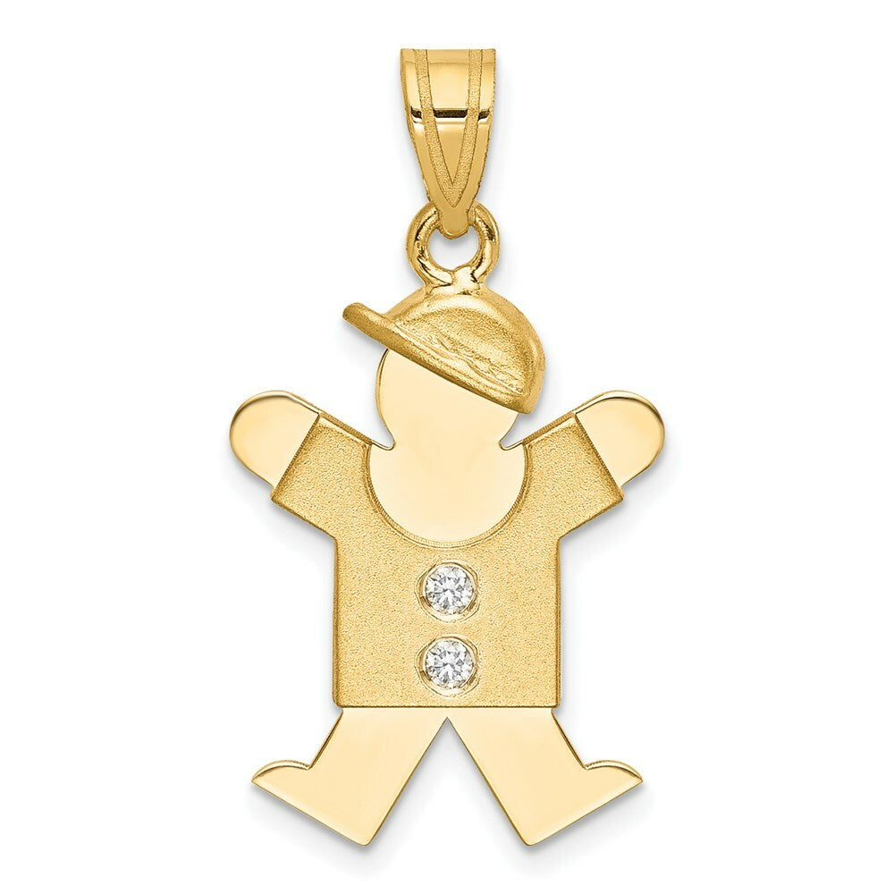14K Yellow Gold 0.03-Carat 2 Diamond Boy with Cap The Kids Pendant