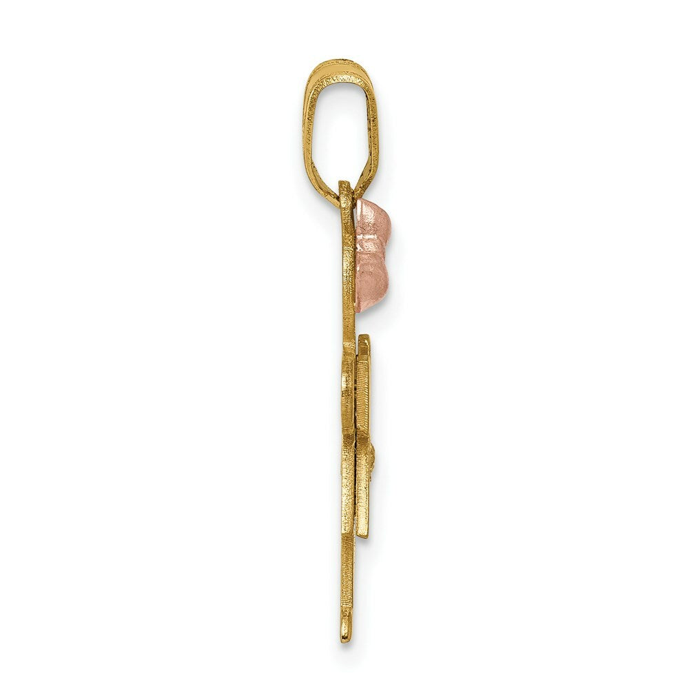 14K Two-tone Gold 0.015-Carat Diamond Girl with Bow The Kids Pendant
