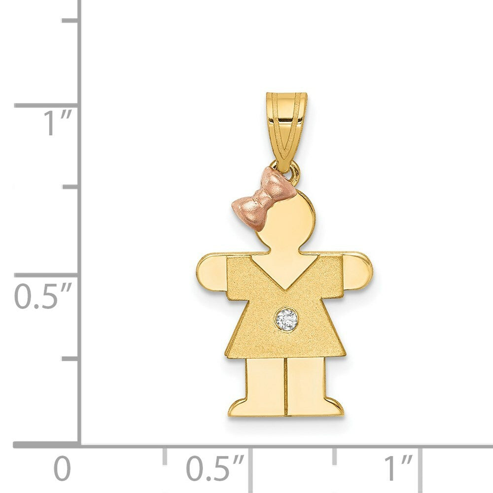 14K Two-tone Gold 0.015-Carat Diamond Girl with Bow The Kids Pendant