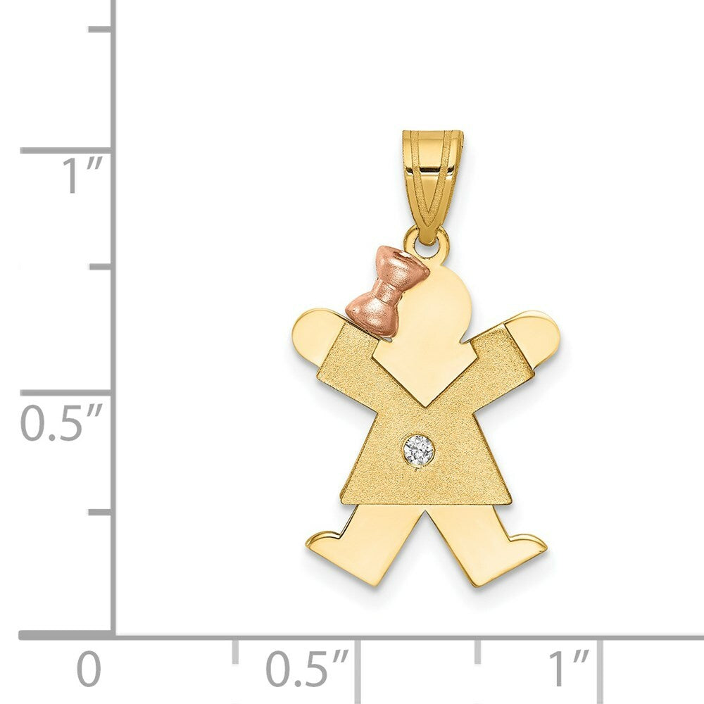 14K Two-tone Gold 0.015-Carat Diamond Girl with Bow The Kids Pendant