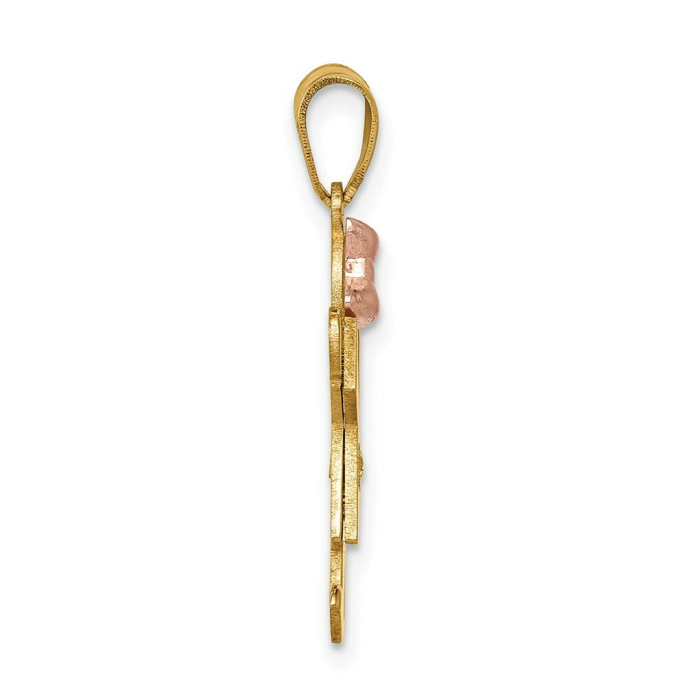 14K Two-tone Gold 0.015-Carat Diamond Girl with Bow The Kids Pendant