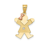 Load image into Gallery viewer, 14K Two-tone Gold 0.015-Carat Diamond Girl with Bow The Kids Pendant
