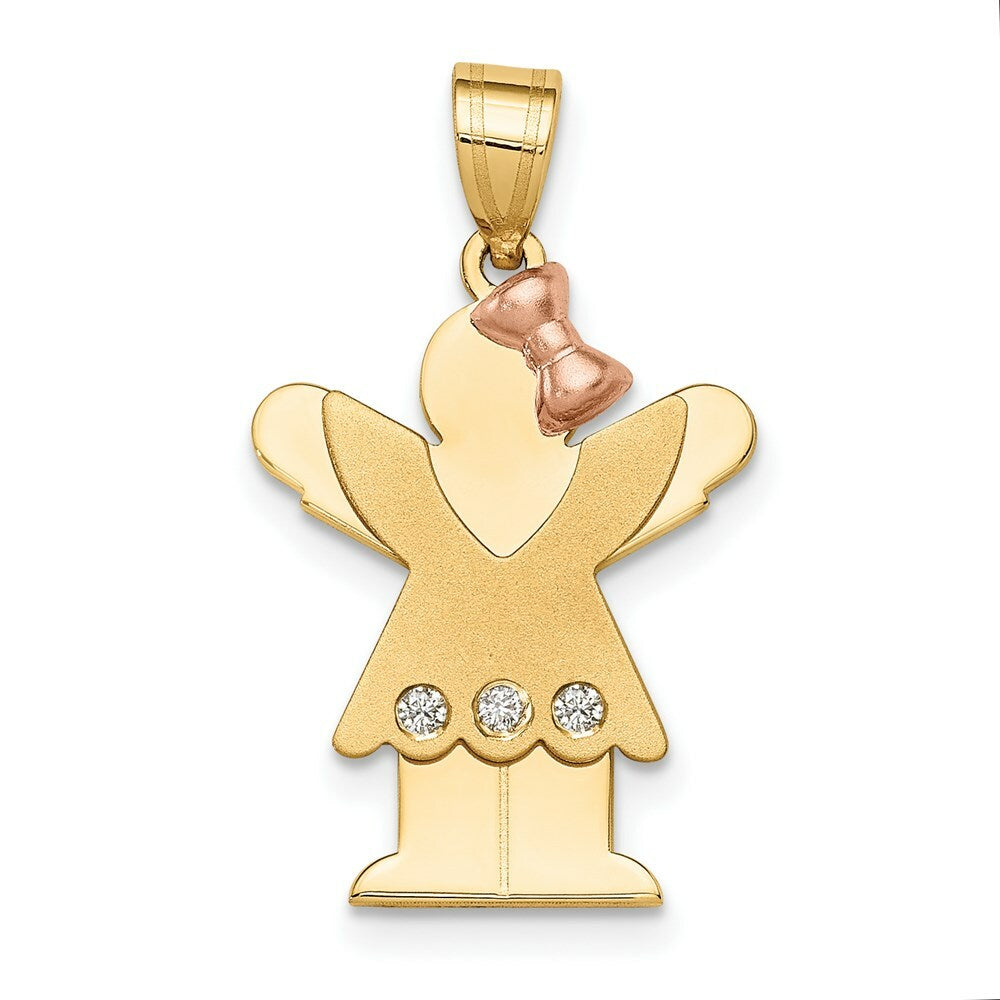 14K Two-tone Gold 0.03-Carat 3 Diamond Girl with Bow The Kids Pendant
