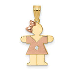Load image into Gallery viewer, 14K Two-tone Yellow Rose Gold 0.015-Carat Diamond Girl with Bow The Kids Pendant

