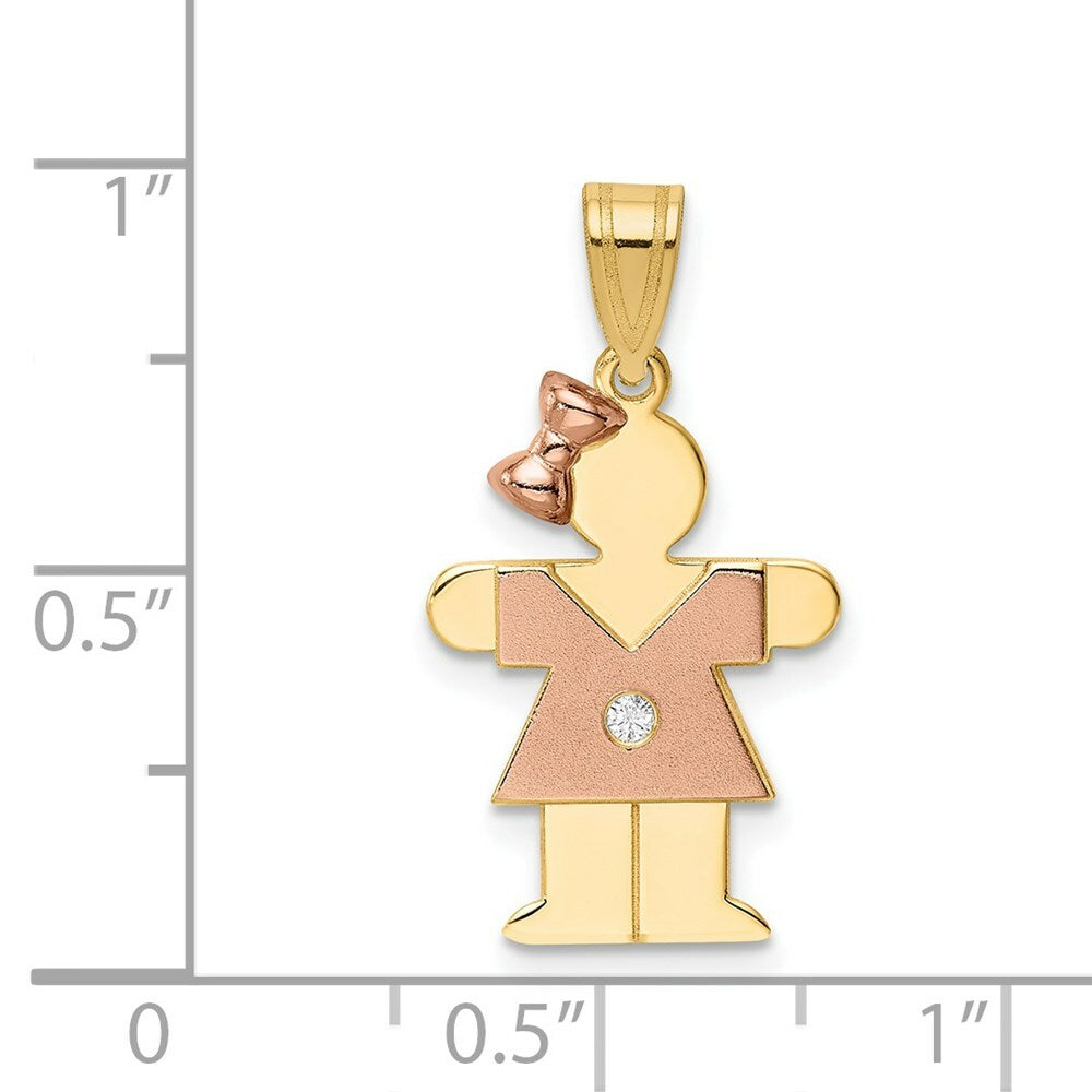 14K Two-tone Yellow Rose Gold 0.015-Carat Diamond Girl with Bow The Kids Pendant