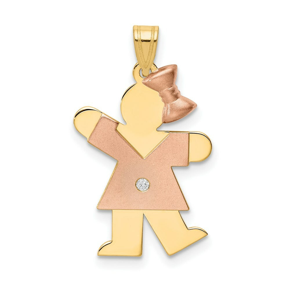 14K Two-tone Yellow Rose Gold 0.015-Carat Diamond Girl with Bow The Kids Pendant