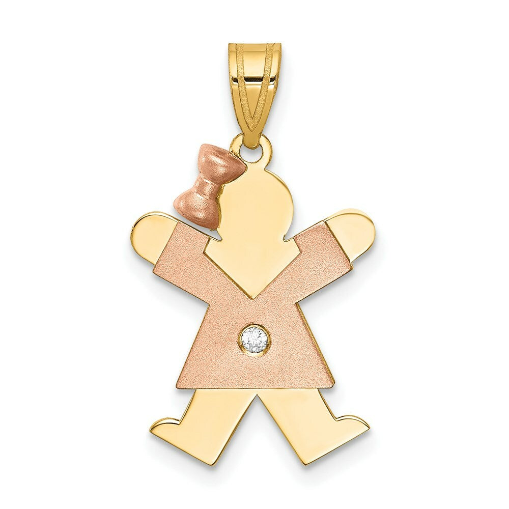 14K Two-tone Yellow Rose Gold 0.015-Carat Diamond Girl with Bow The Kids Pendant