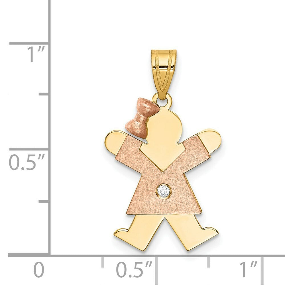 14K Two-tone Yellow Rose Gold 0.015-Carat Diamond Girl with Bow The Kids Pendant
