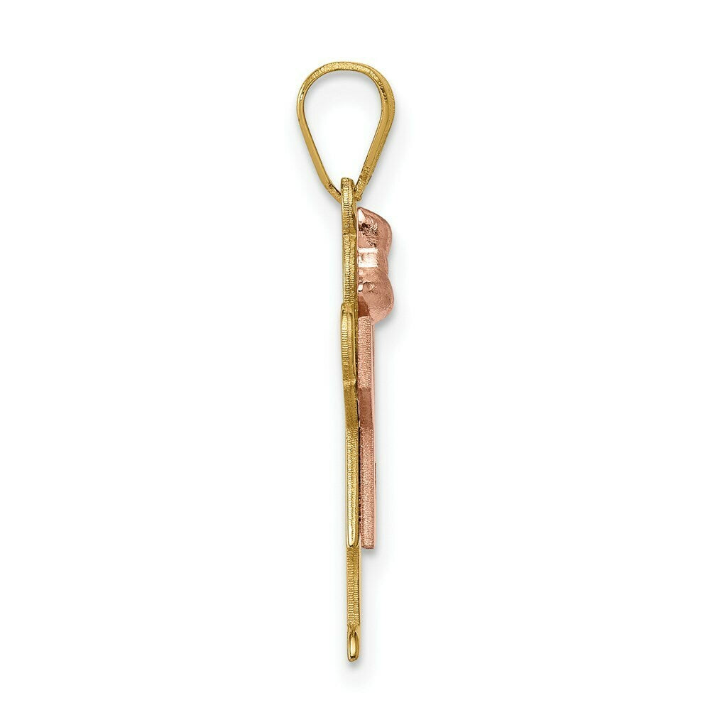14K Two-tone Yellow Rose Gold 0.015-Carat Diamond Girl with Bow The Kids Pendant