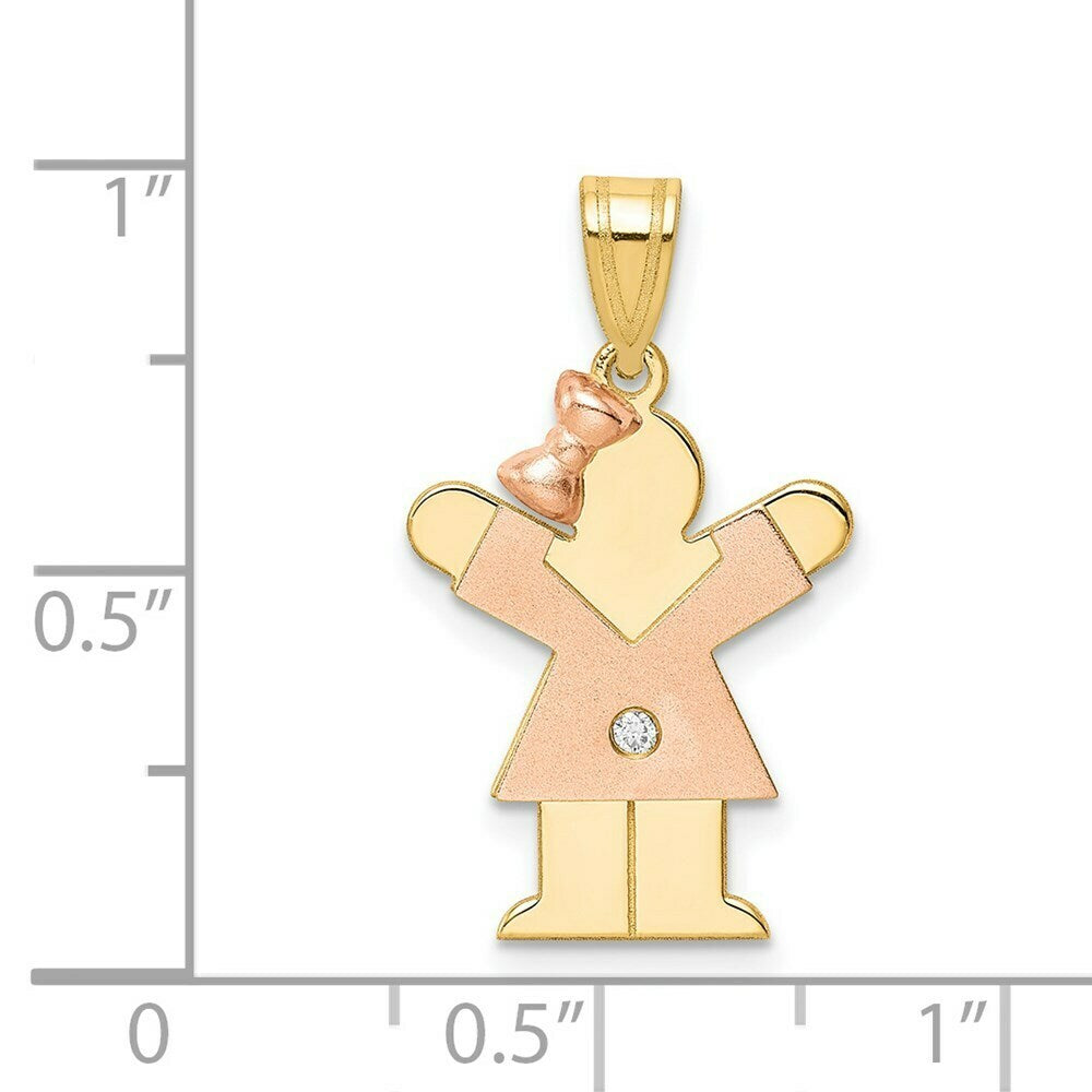 14K Two-tone Yellow Rose Gold 0.015-Carat Diamond Girl with Bow The Kids Pendant