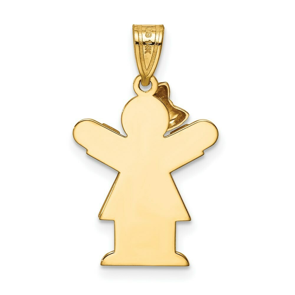 14K Two-tone Yellow Rose Gold 0.015-Carat Diamond Girl with Bow The Kids Pendant
