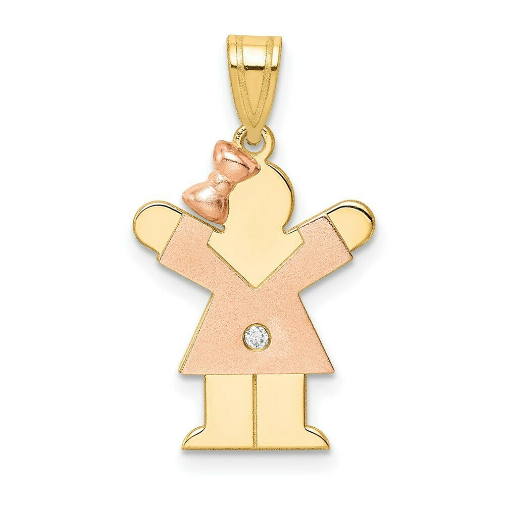 14K Two-tone Yellow Rose Gold 0.015-Carat Diamond Girl with Bow The Kids Pendant