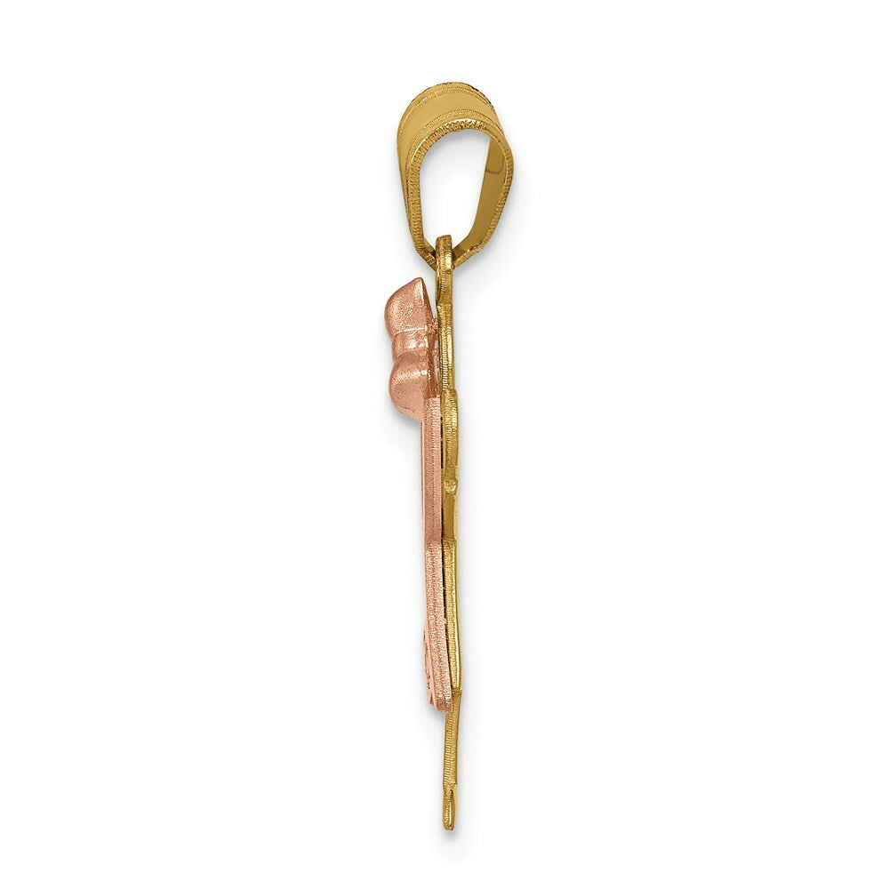 14K Two-tone Yellow Rose Gold 0.03-Carat 3 Diamond Girl with Bow The Kids Pendant