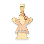 Load image into Gallery viewer, 14K Two-tone Yellow Rose Gold 0.03-Carat 3 Diamond Girl with Bow The Kids Pendant

