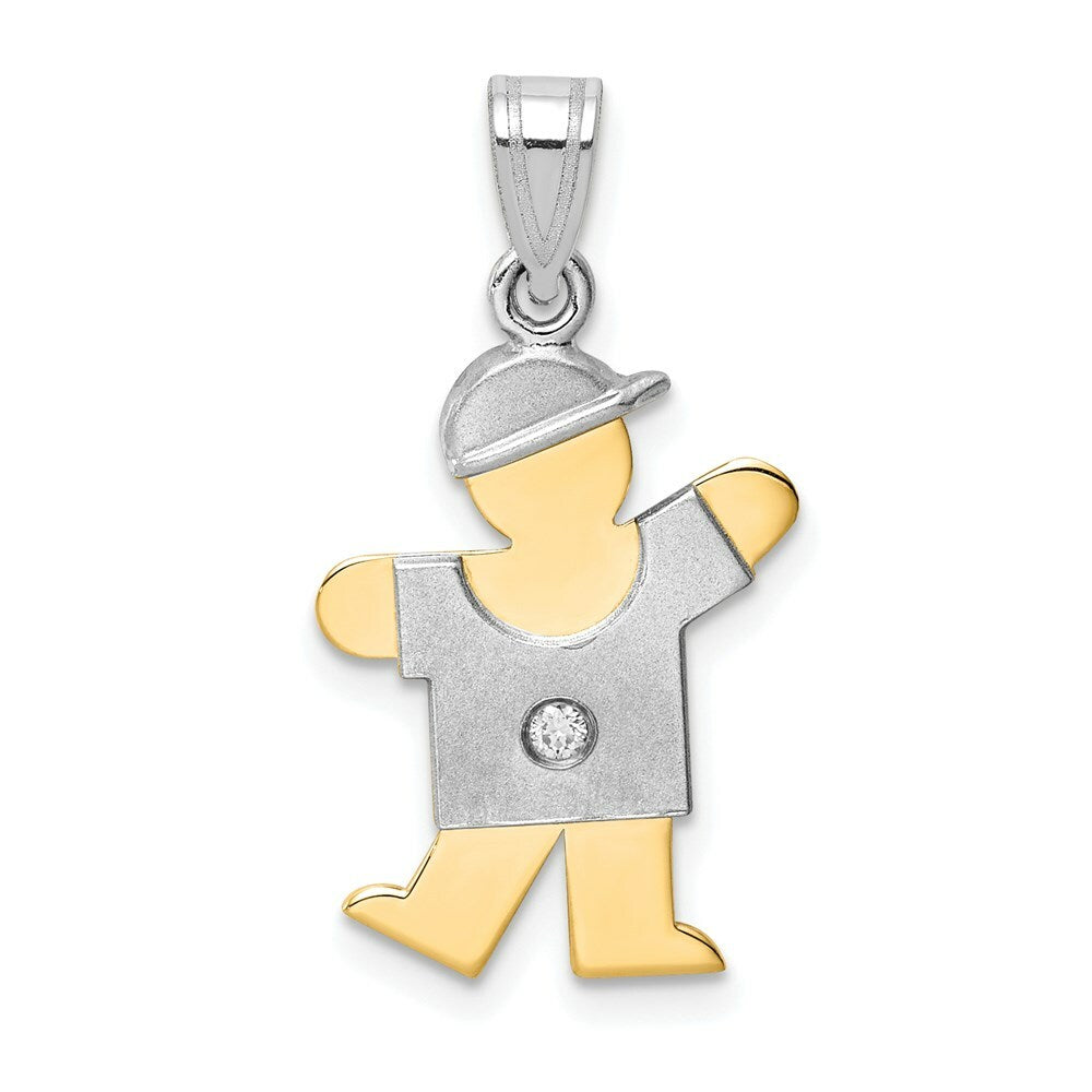 14K Two-tone Gold 0.015-Carat Diamond Boy with Cap The Kids Pendant