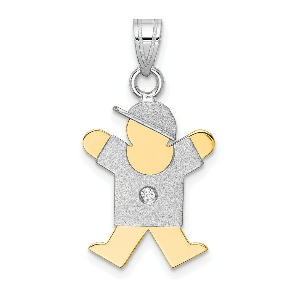 14K Two-tone Gold 0.015-Carat Diamond Boy with Cap The Kids Pendant