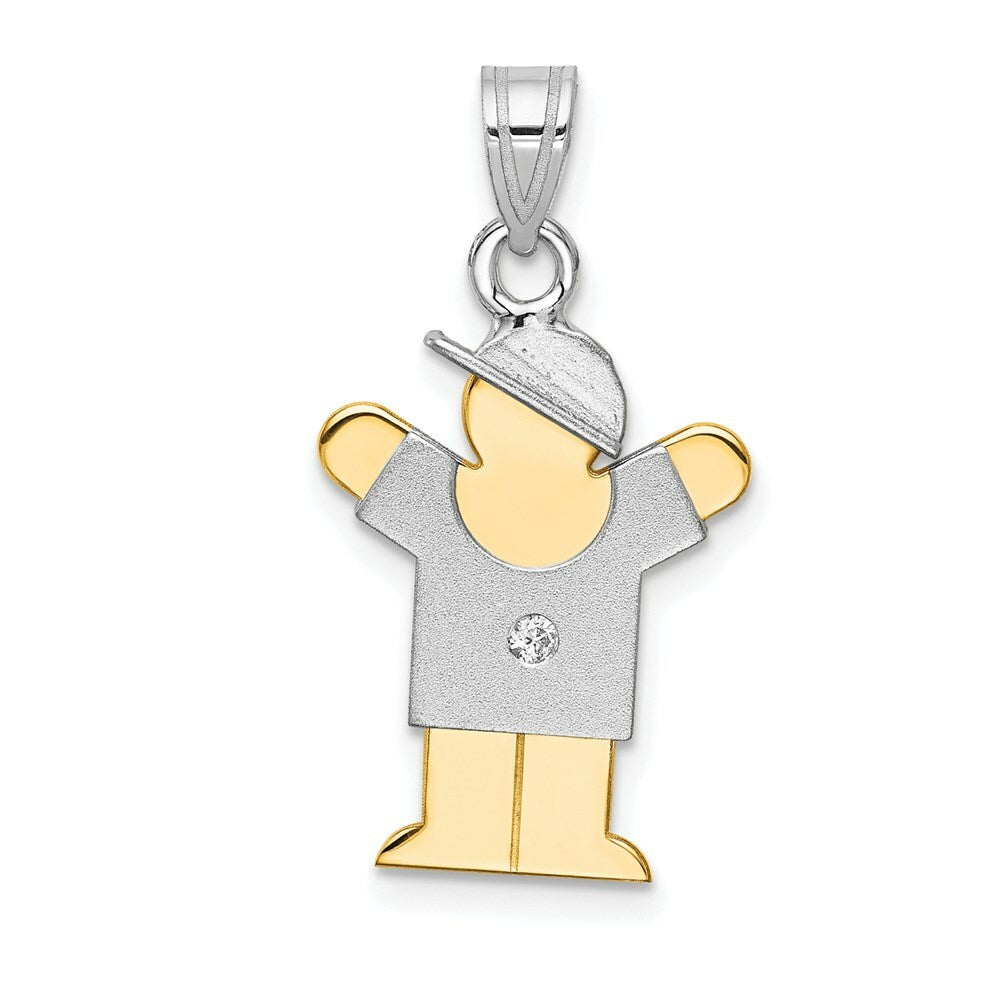 14K Two-tone Gold 0.015-Carat Diamond Boy with Cap The Kids Pendant