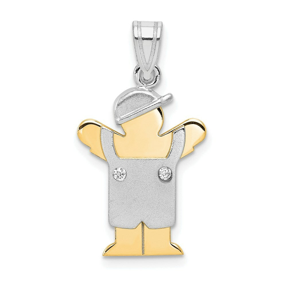 14K Two-tone Gold 0.02-Carat 2 Diamond Boy with Cap The Kids Pendant