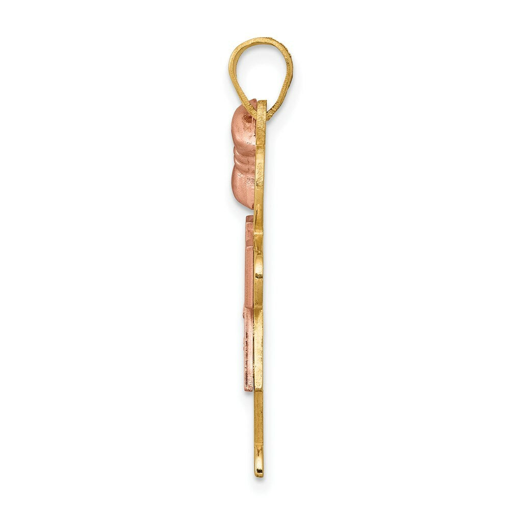14K Two-tone Yellow and Rose Gold 0.03-Carat 2 Diamond Girl with Bow Kid Pendant