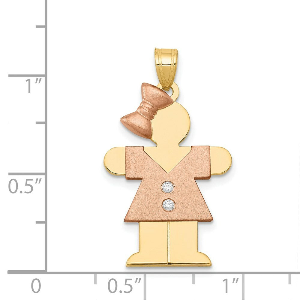 14K Two-tone Yellow and Rose Gold 0.03-Carat 2 Diamond Girl with Bow Kid Pendant