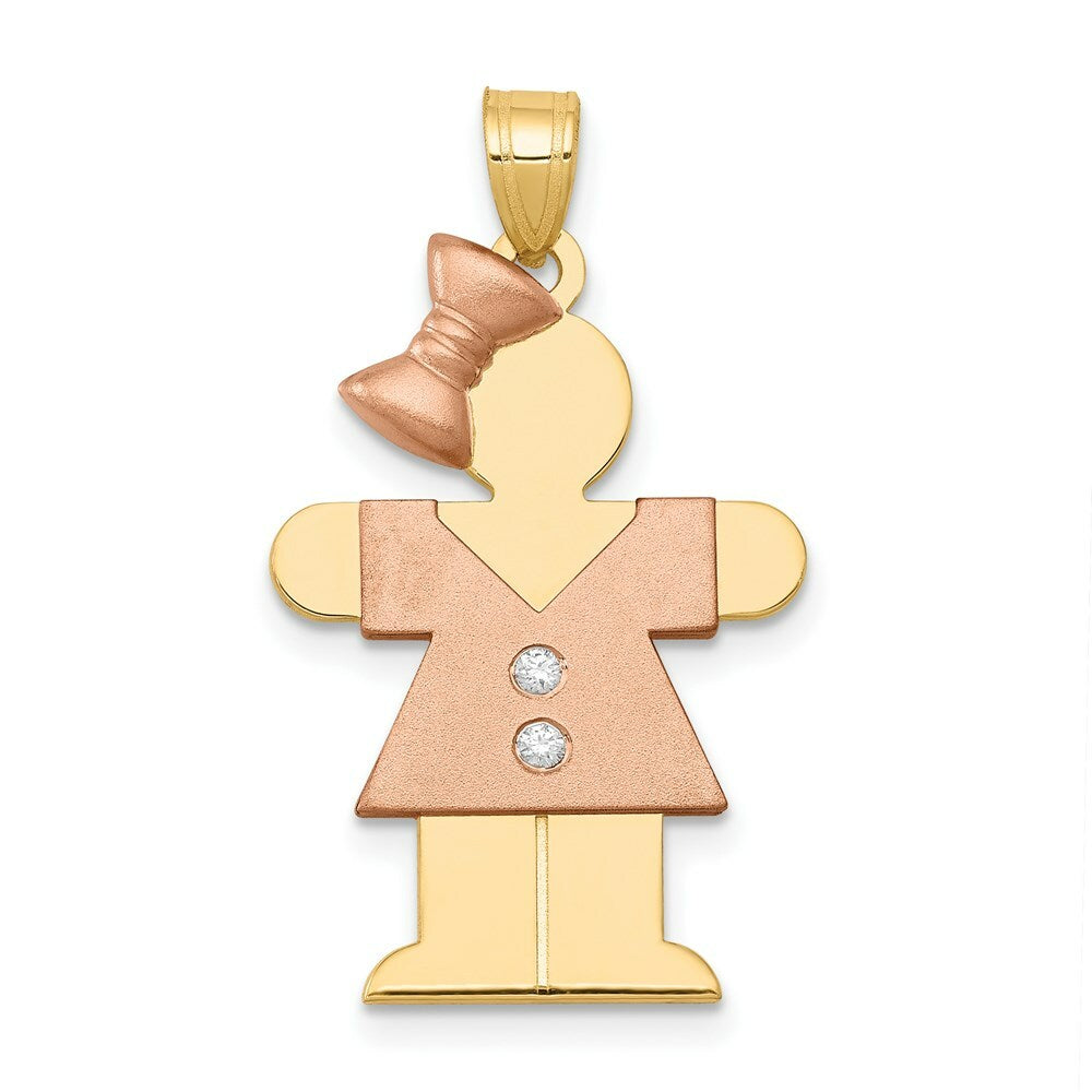 14K Two-tone Yellow and Rose Gold 0.03-Carat 2 Diamond Girl with Bow Kid Pendant