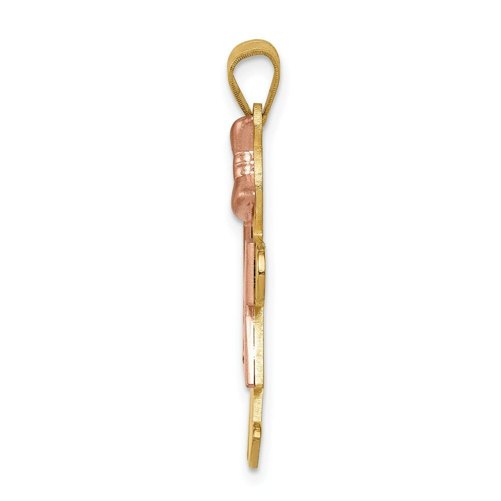 14K Two-tone Yellow & Rose Gold 0.03-Carat 2 Diamond Girl with Bow The Kids Pendant