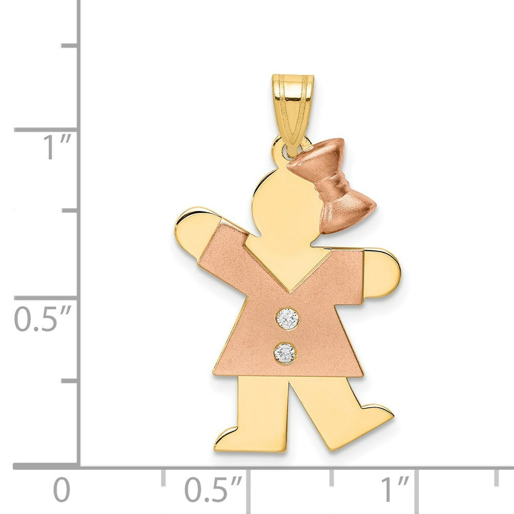 14K Two-tone Yellow & Rose Gold 0.03-Carat 2 Diamond Girl with Bow The Kids Pendant