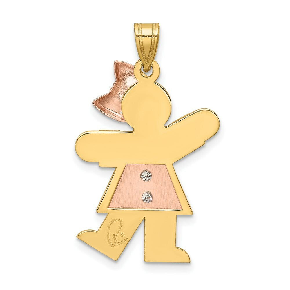 14K Two-tone Yellow & Rose Gold 0.03-Carat 2 Diamond Girl with Bow The Kids Pendant