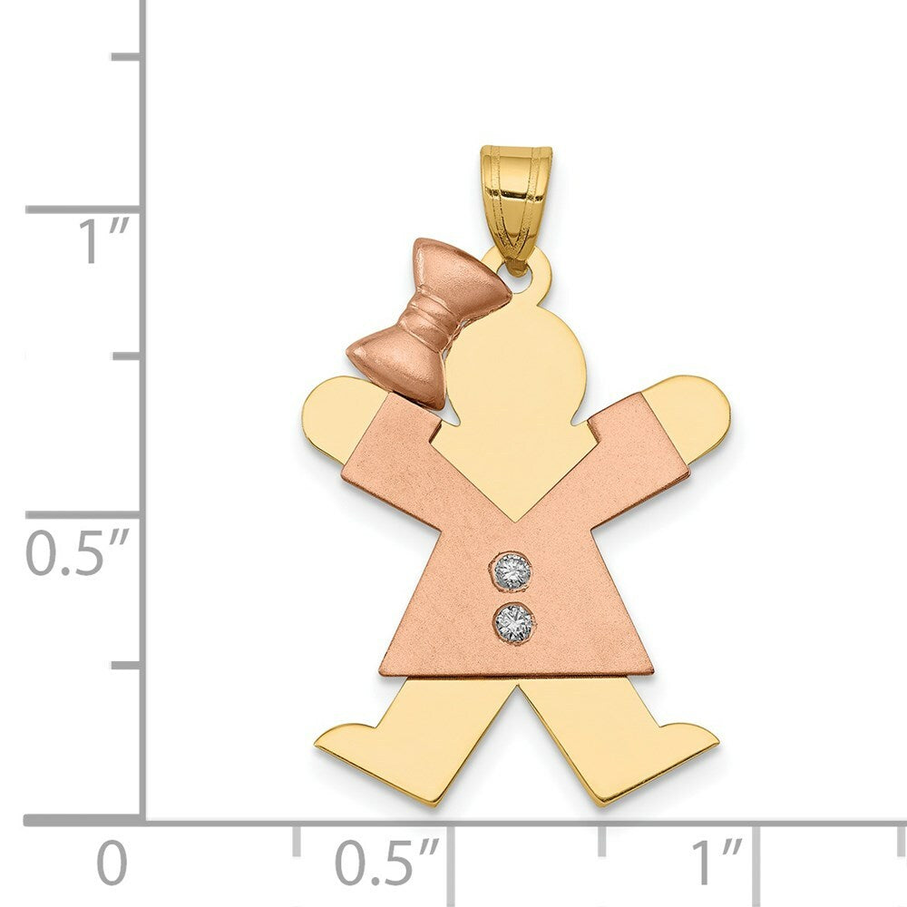 14K Two-tone Yellow & Rose Gold 0.03-Carat 2 Diamond Girl with Bow The Kids Pendant