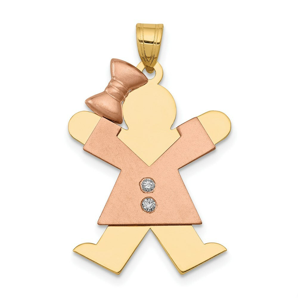 14K Two-tone Yellow & Rose Gold 0.03-Carat 2 Diamond Girl with Bow The Kids Pendant