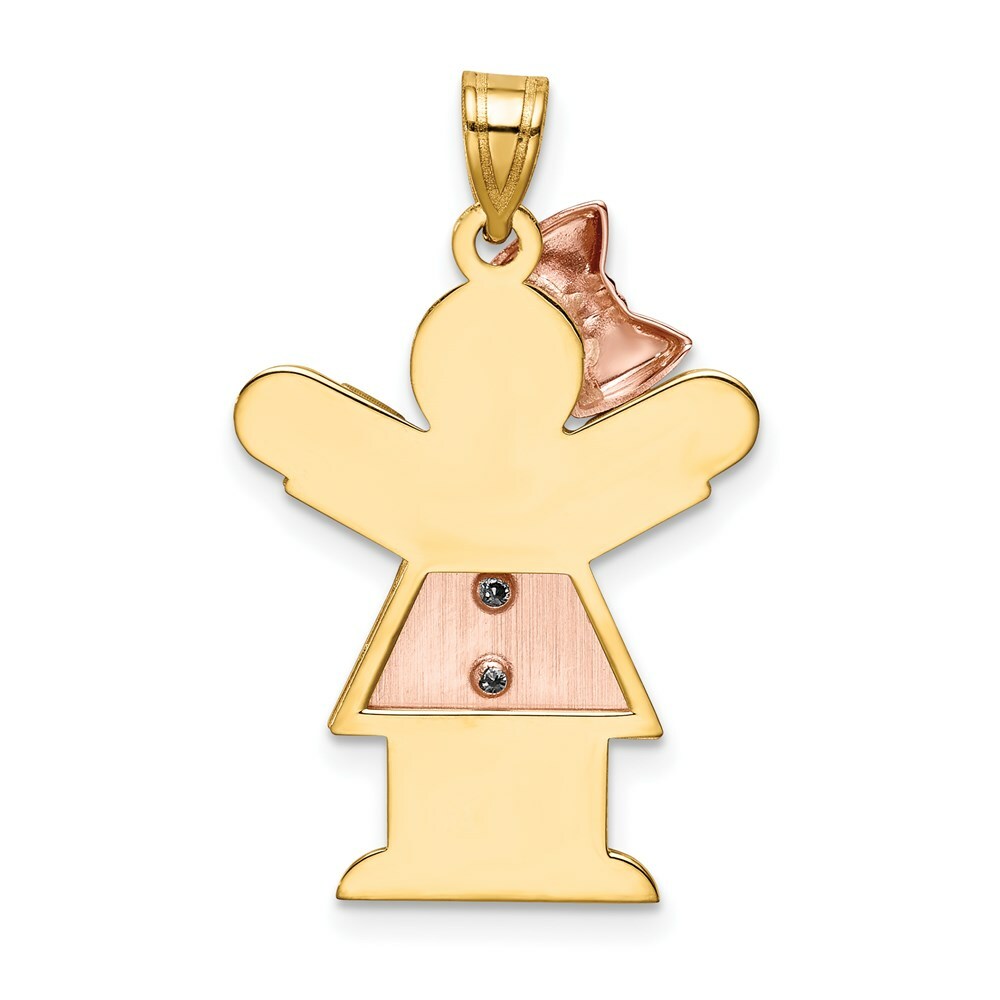 14K Two-tone Yellow & Rose Gold 0.03-Carat 2 Diamond Girl with Bow The Kids Pendant