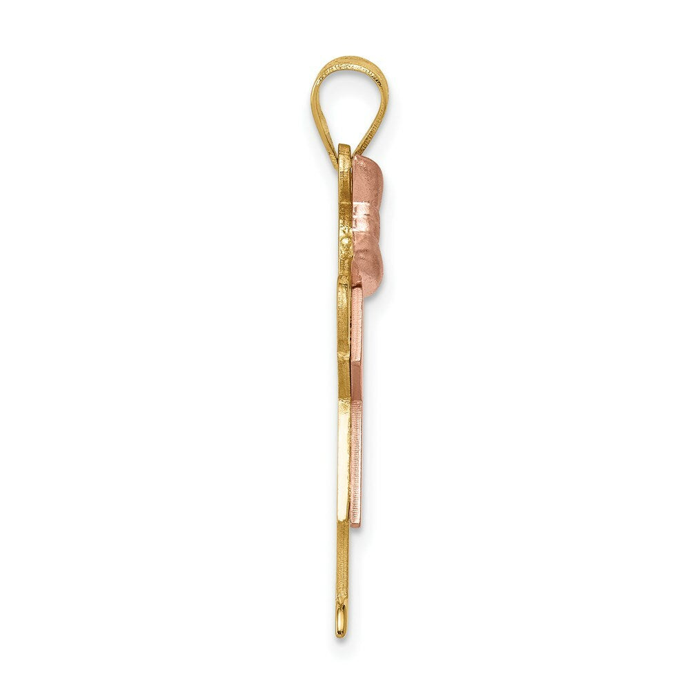 14K Two-tone Yellow & Rose Gold 0.03-Carat 2 Diamond Girl with Bow The Kids Pendant