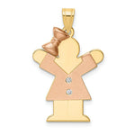 Load image into Gallery viewer, 14K Two-tone Yellow &amp; Rose Gold 0.03-Carat 2 Diamond Girl with Bow The Kids Pendant
