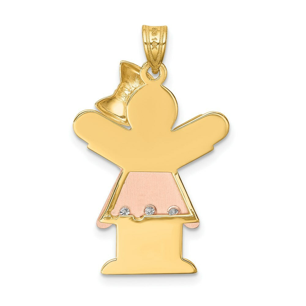 14K Two-tone Yellow & Rose Gold 0.045-Carat 3 Diamond Girl with Bow The Kids Pendant