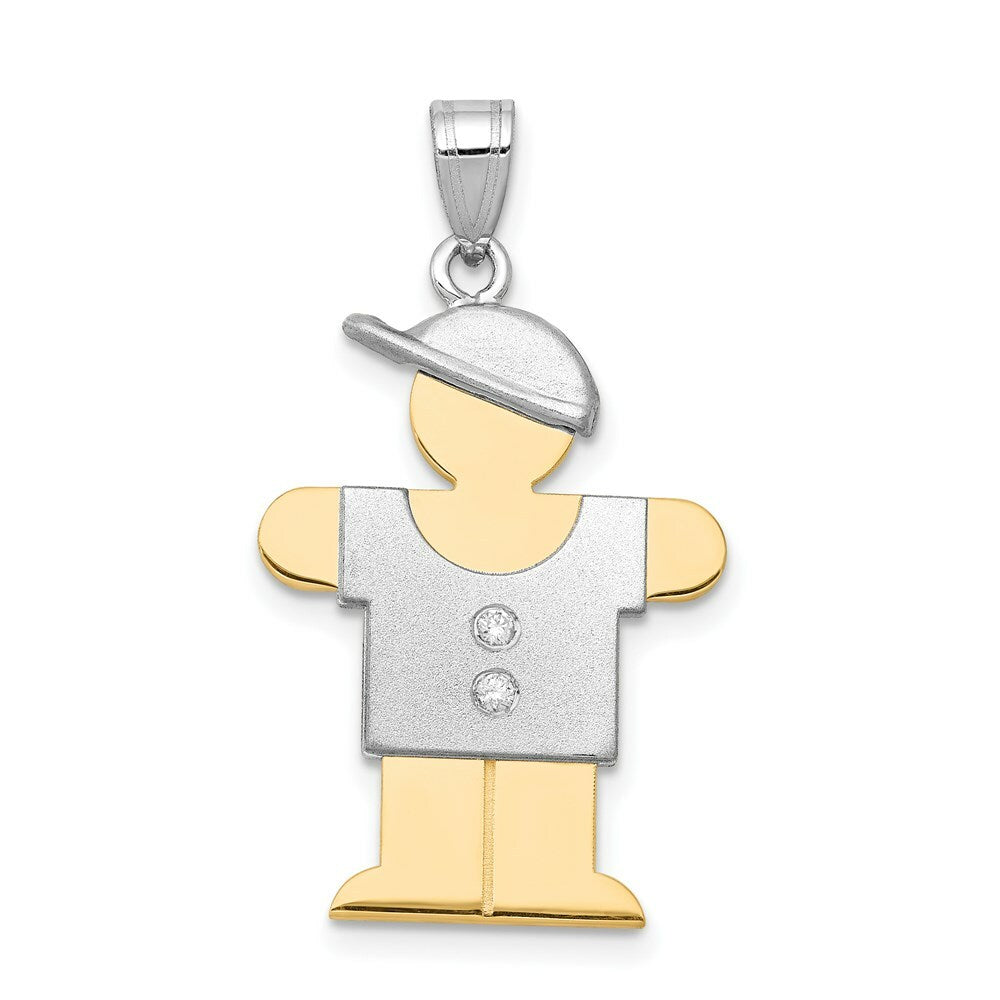 14K Two-tone Gold 0.03-Carat 2 Diamond Boy with Cap The Kids Pendant