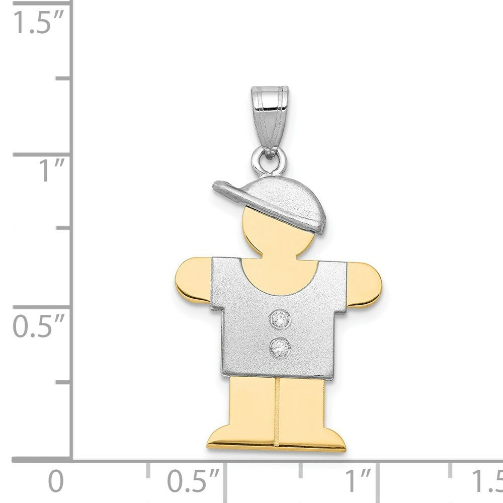 14K Two-tone Gold 0.03-Carat 2 Diamond Boy with Cap The Kids Pendant