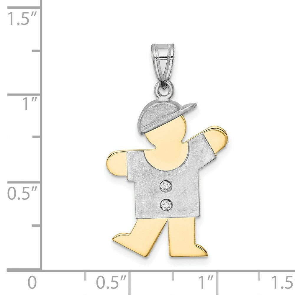 14K Two-tone Gold 0.03-Carat 2 Diamond Boy with Cap The Kids Pendant
