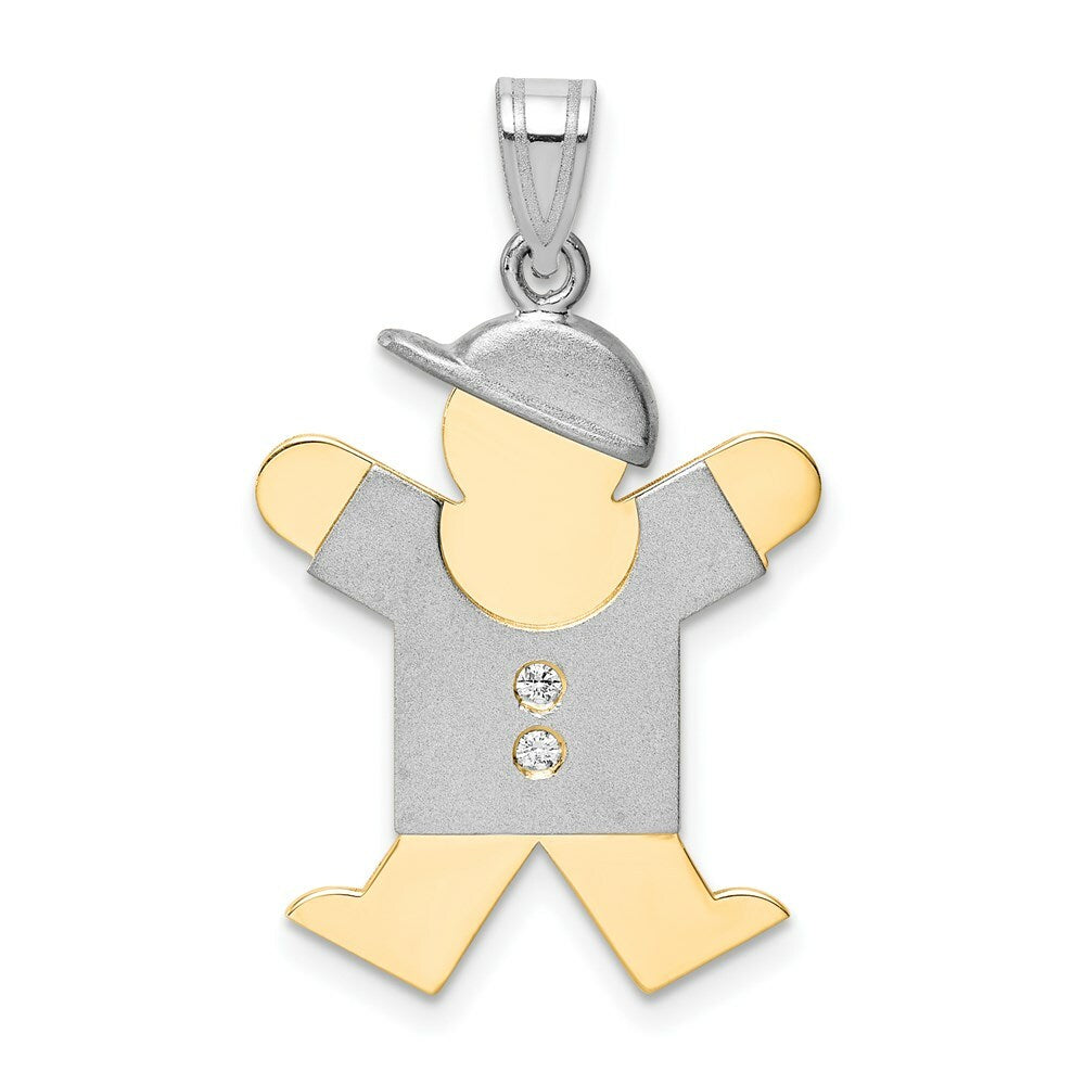 14K Two-tone Gold 0.03-Carat 2 Diamond Boy with Cap The Kids Pendant