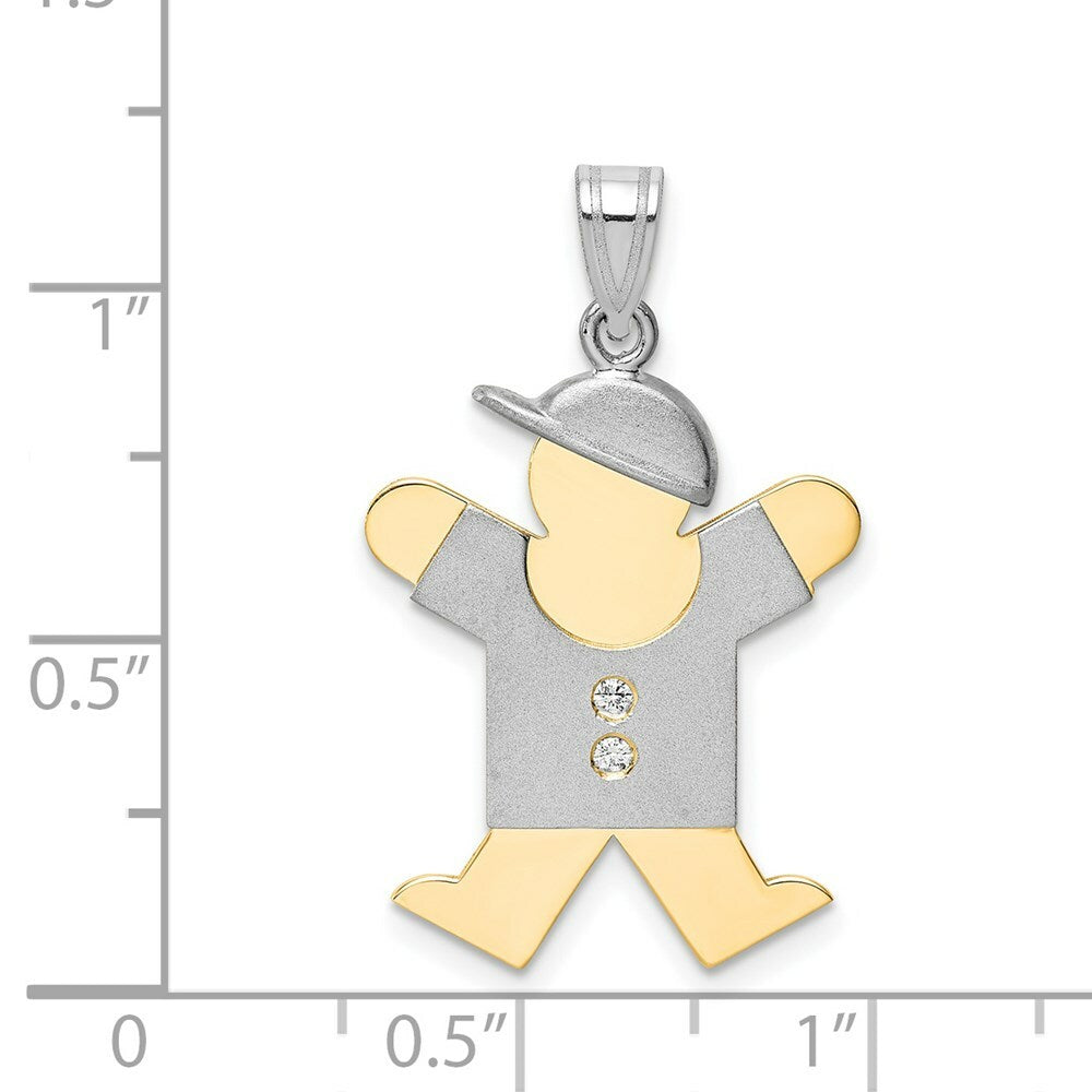 14K Two-tone Gold 0.03-Carat 2 Diamond Boy with Cap The Kids Pendant
