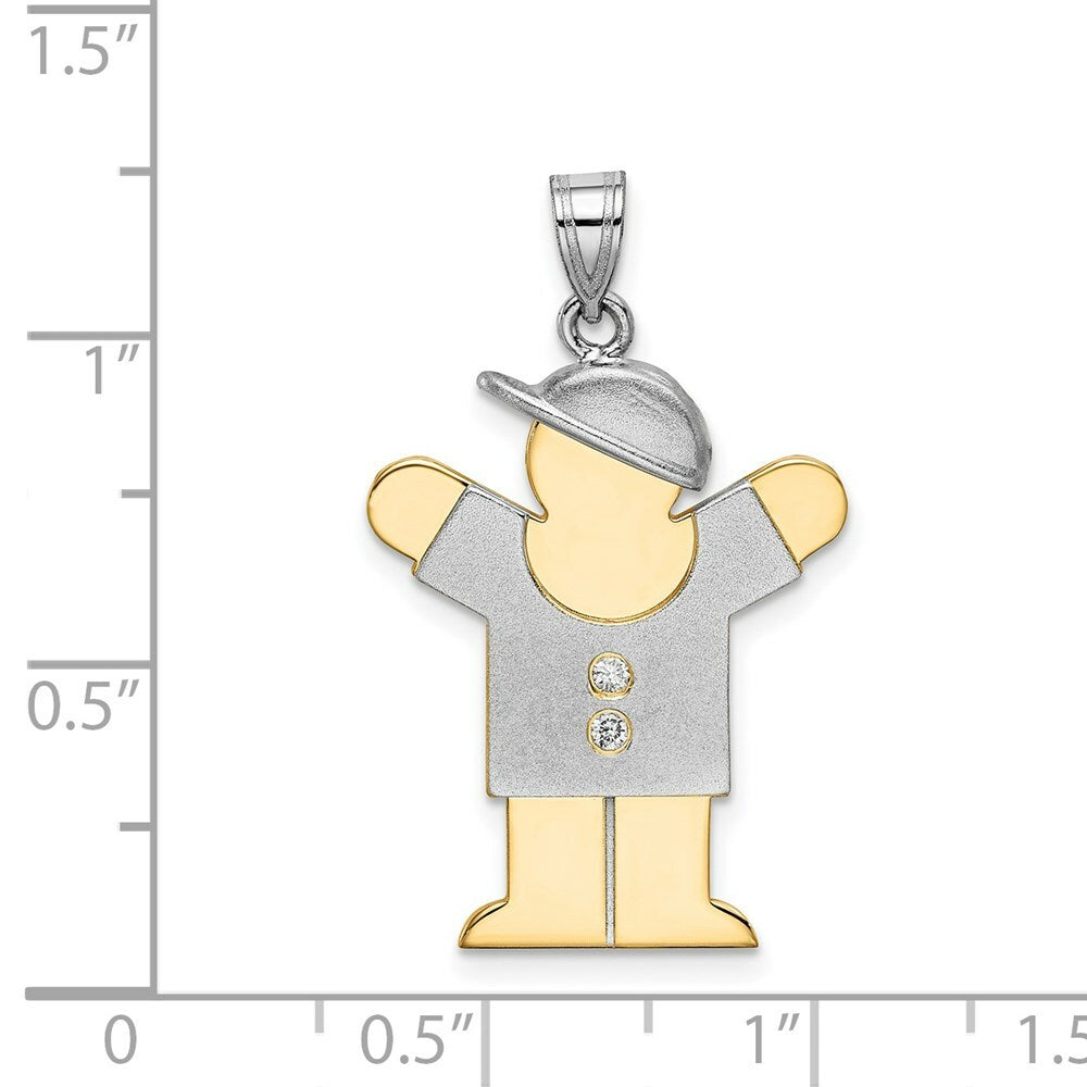 14K Two-tone Gold 0.03-Carat 2 Diamond Boy with Cap The Kids Pendant
