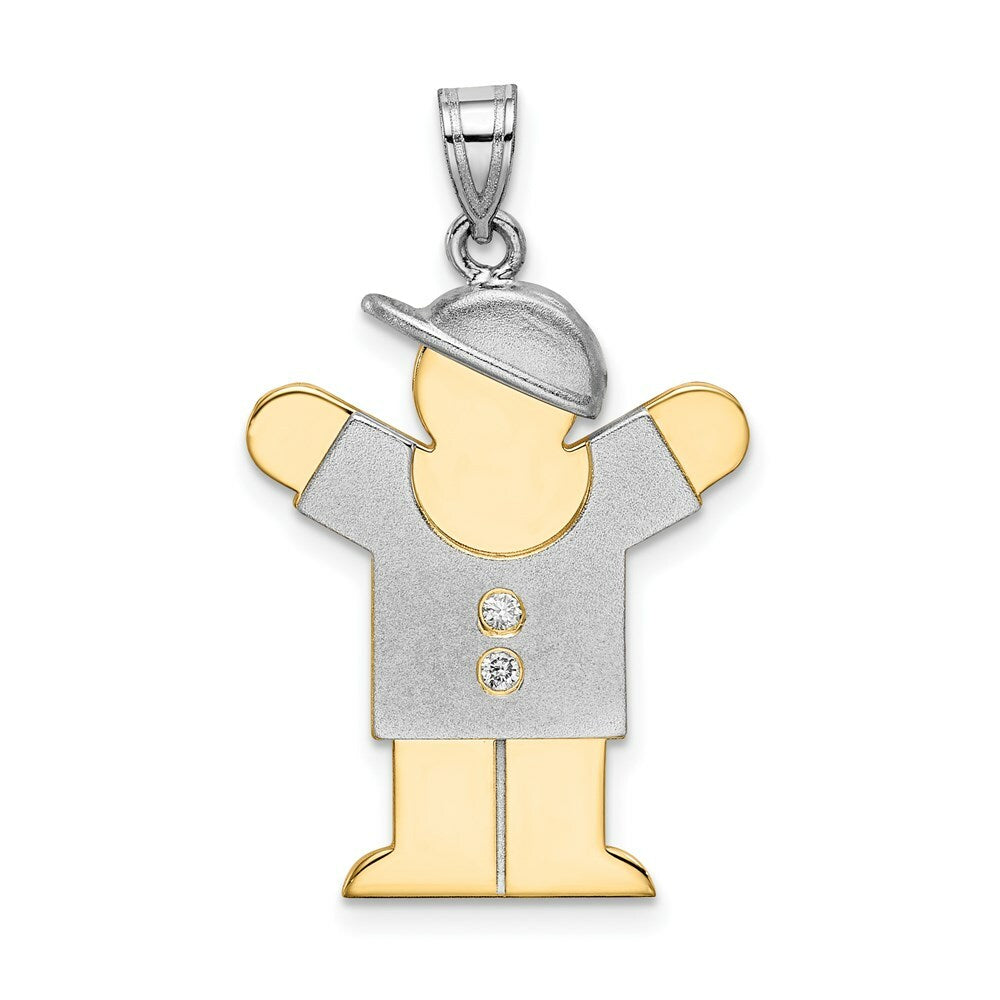 14K Two-tone Gold 0.03-Carat 2 Diamond Boy with Cap The Kids Pendant