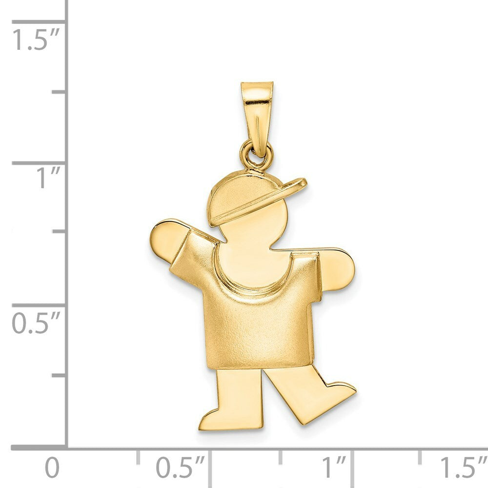 14K Yellow Gold Puffed Boy with Hat on Left Engravable Charm Pendant