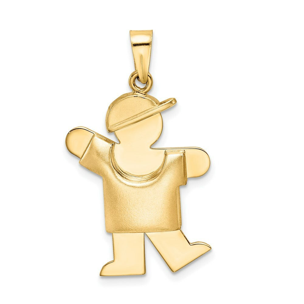 14K Yellow Gold Puffed Boy with Hat on Left Engravable Charm Pendant