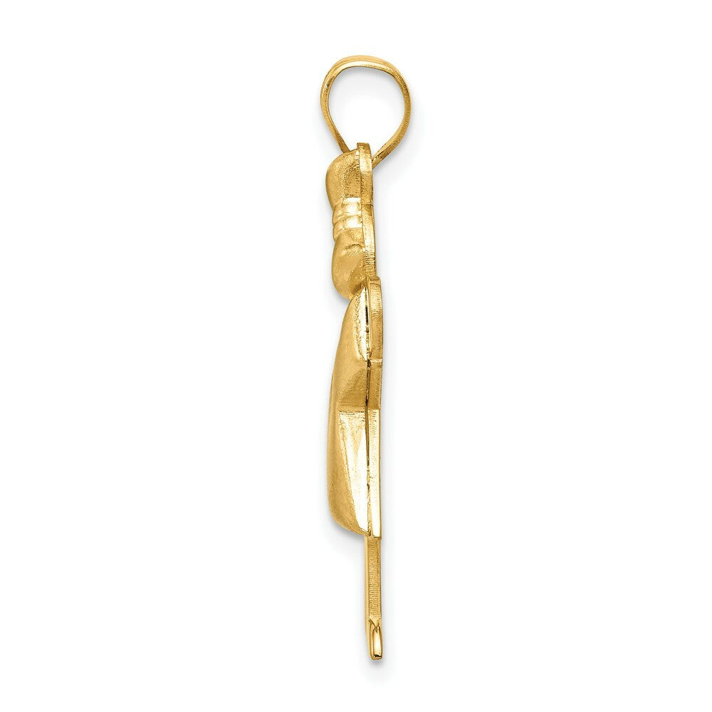 14K Yellow Gold Puffed Girl with Bow on Right Engravable Charm Pendant