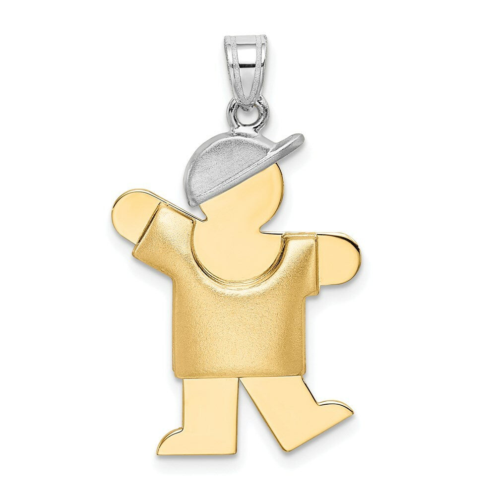 14K Two-tone Gold Puffed Boy with Hat on Left Engravable Charm Pendant