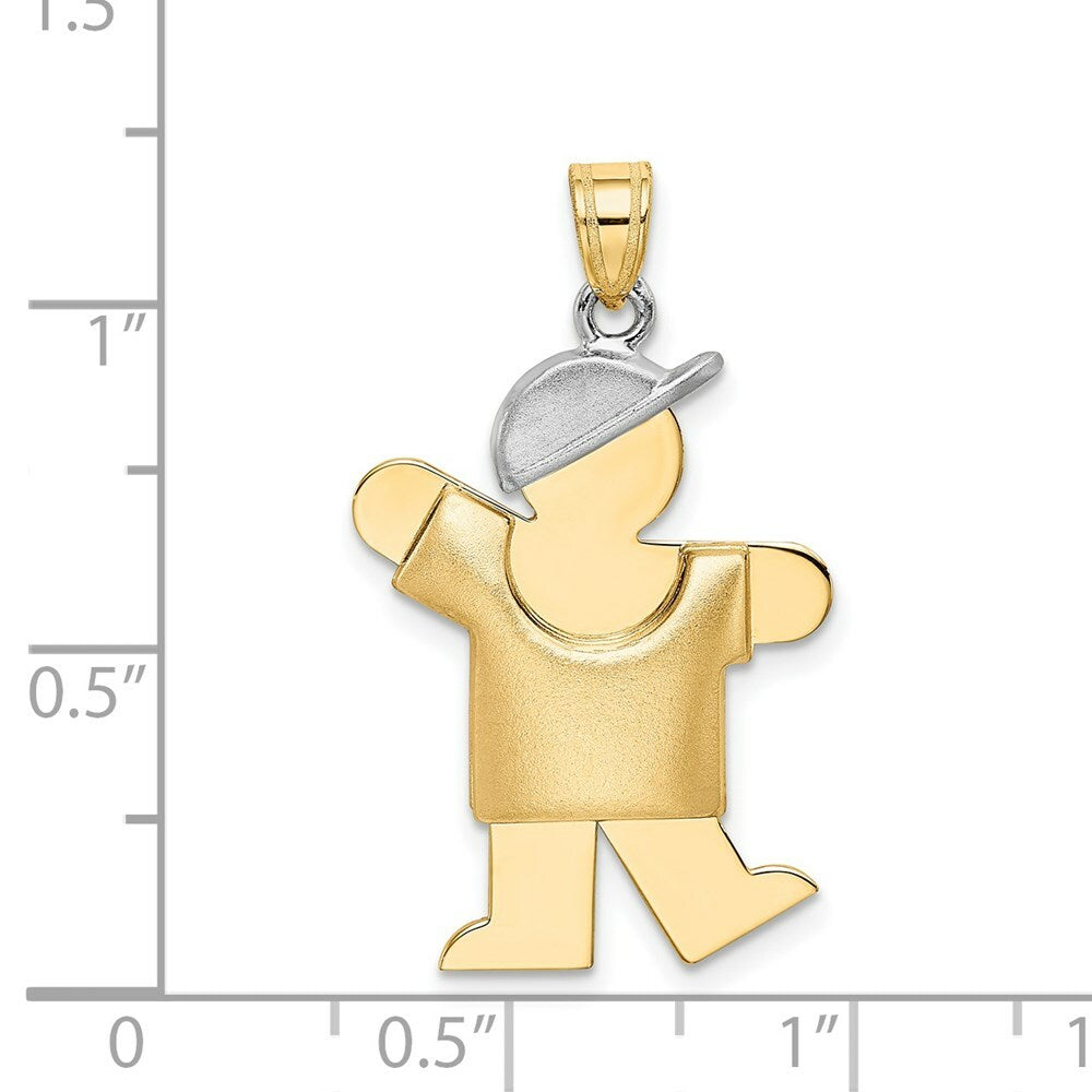 14K Two-tone Gold Puffed Boy with Hat on Left Engravable Charm Pendant
