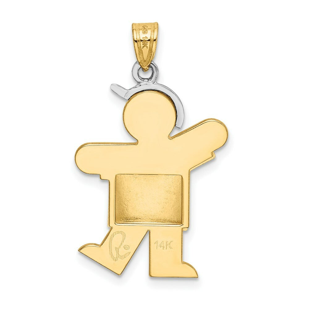 14K Two-tone Gold Puffed Boy with Hat on Left Engravable Charm Pendant