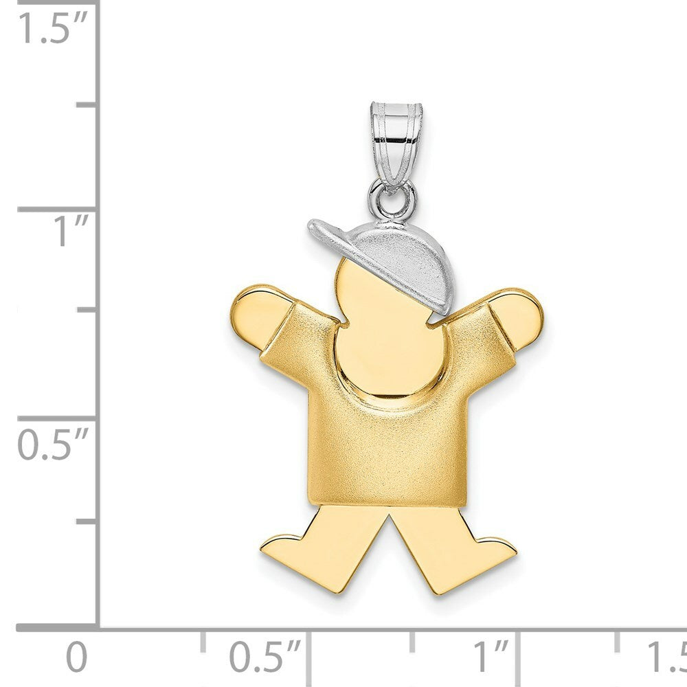 14K Two-tone Gold Puffed Boy with Hat on Right Engravable Charm Pendant