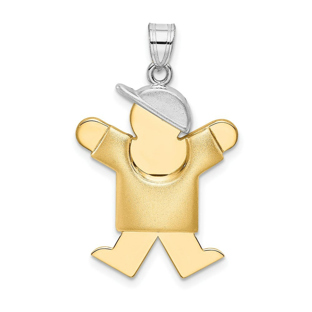 14K Two-tone Gold Puffed Boy with Hat on Right Engravable Charm Pendant